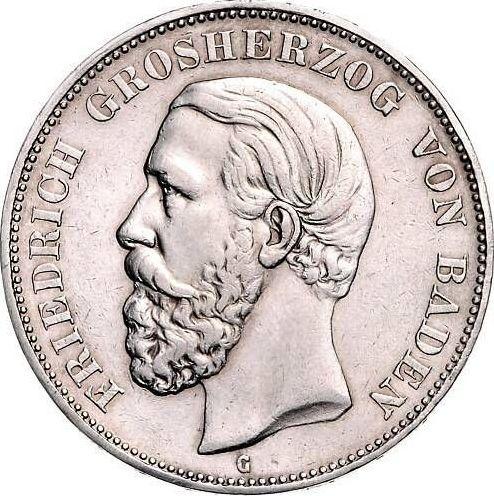 Аверс монеты - 5 марок 1891 года G "Баден" Надпись "BΛDEN" - цена серебряной монеты - Германия, Германская Империя