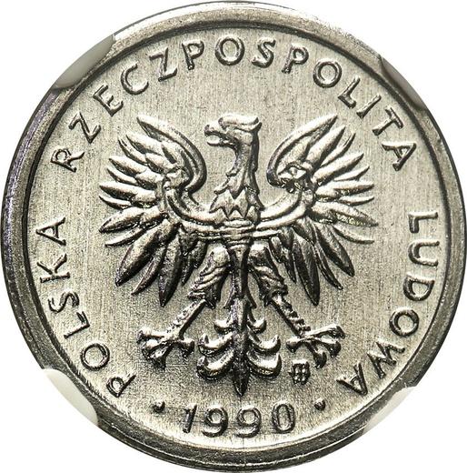 Аверс монеты - 1 злотый 1990 года MW - цена  монеты - Польша, Народная Республика