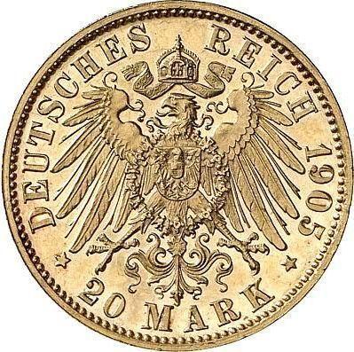 Reverso 20 marcos 1905 D "Sajonia-Meiningen" - valor de la moneda de oro - Alemania, Imperio alemán
