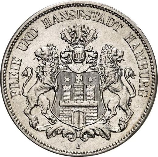Аверс монеты - 5 марок 1908 года J "Гамбург" - цена серебряной монеты - Германия, Германская Империя