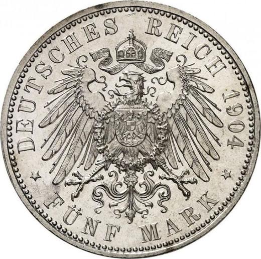 Reverso 5 marcos 1904 D "Bavaria" - valor de la moneda de plata - Alemania, Imperio alemán