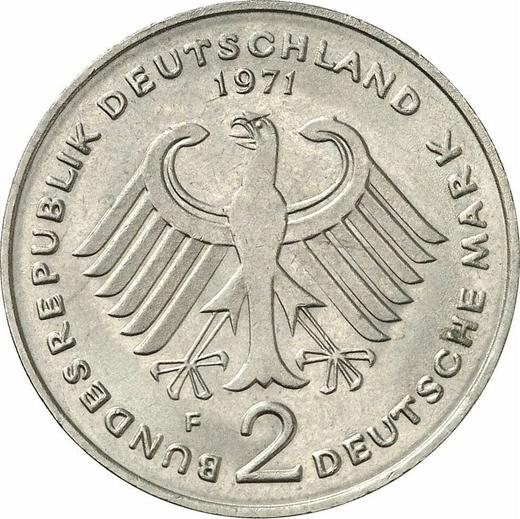 Reverse 2 Mark 1971 F "Konrad Adenauer" -  Coin Value - Germany, FRG