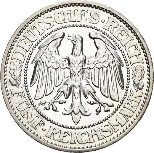 Anverso 5 Reichsmarks 1932 G "Roble" - valor de la moneda de plata - Alemania, República de Weimar