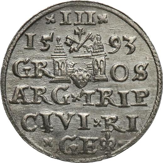 Rewers monety - Trojak 1593 "Ryga" - cena srebrnej monety - Polska, Zygmunt III