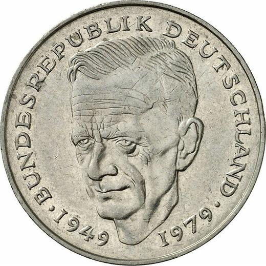 Аверс монеты - 2 марки 1984 года D "Курт Шумахер" - цена  монеты - Германия, ФРГ