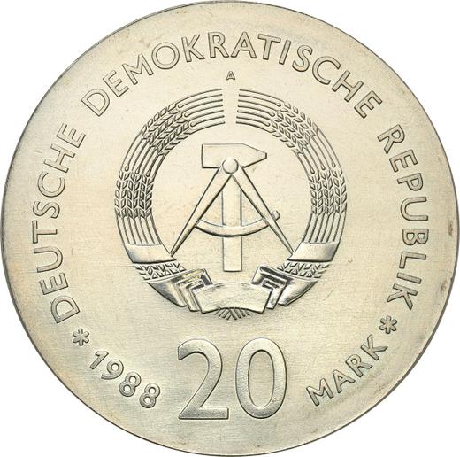 Reverso 20 marcos 1988 A "Carl Zeiss" - valor de la moneda de plata - Alemania, República Democrática Alemana (RDA)