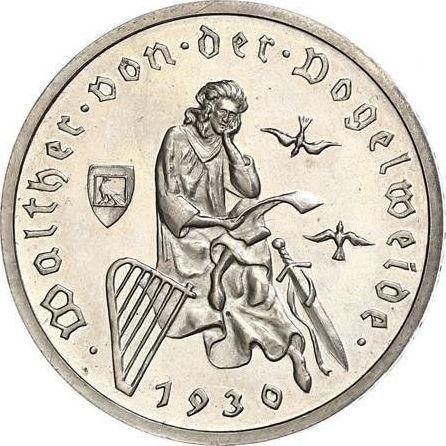 Реверс монеты - 3 рейхсмарки 1930 года A "Фогельвейде" - цена серебряной монеты - Германия, Bеймарская республика