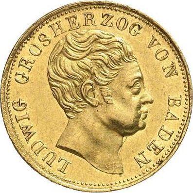 Аверс монеты - 5 гульденов 1821 года - цена золотой монеты - Баден, Людвиг I