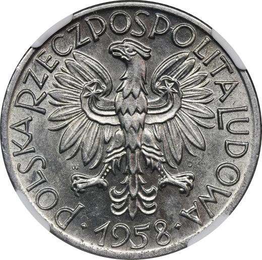 Anverso 5 eslotis 1958 WJ JG "Pescador" - valor de la moneda  - Polonia, República Popular