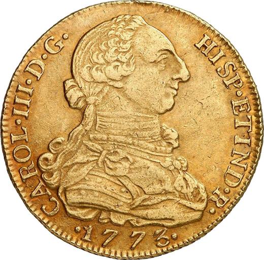 Awers monety - 8 escudo 1773 NR VJ - cena złotej monety - Kolumbia, Karol III