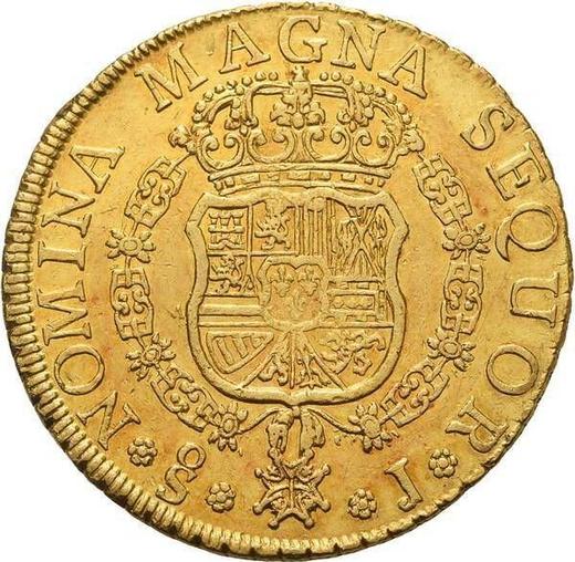 Реверс монеты - 8 эскудо 1754 года So J - цена золотой монеты - Чили, Фердинанд VI
