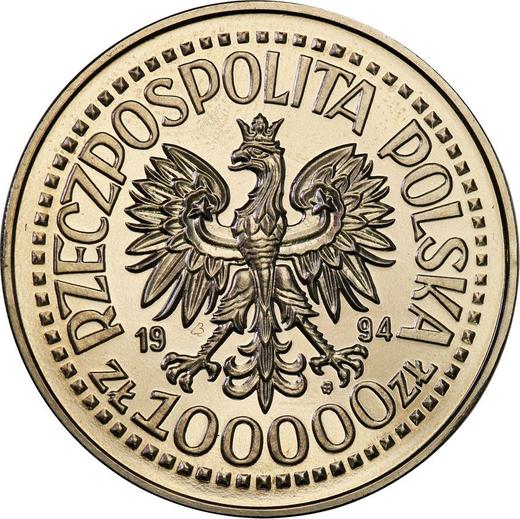 Аверс монеты - Пробные 100000 злотых 1994 года MW ET "60-летие Варшавского восстания" Никель - цена  монеты - Польша, III Республика до деноминации