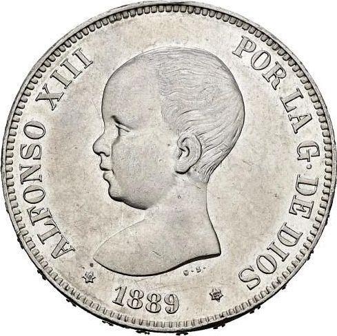 Аверс монеты - 5 песет 1889 года MPM - цена серебряной монеты - Испания, Альфонсо XIII