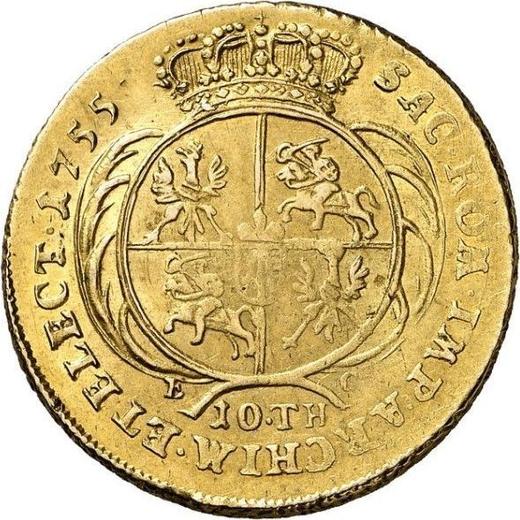 Rewers monety - 10 talarów (podwójny august d'or) 1755 EC "Koronny" - cena złotej monety - Polska, August III