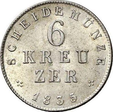 Реверс монеты - 6 крейцеров 1835 года - цена серебряной монеты - Гессен-Дармштадт, Людвиг II