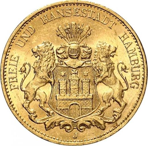 Аверс монеты - 20 марок 1913 года J "Гамбург" - цена золотой монеты - Германия, Германская Империя