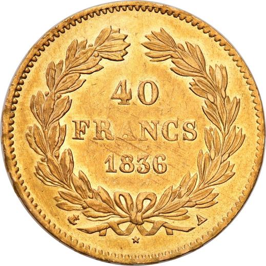 Reverso 40 francos 1836 A "Tipo 1831-1839" París - valor de la moneda de oro - Francia, Luis Felipe I