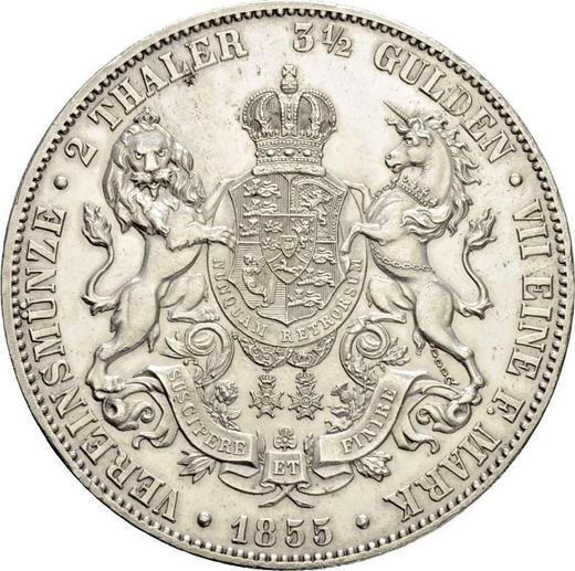 Reverso 2 táleros 1855 B - valor de la moneda de plata - Hannover, Jorge V