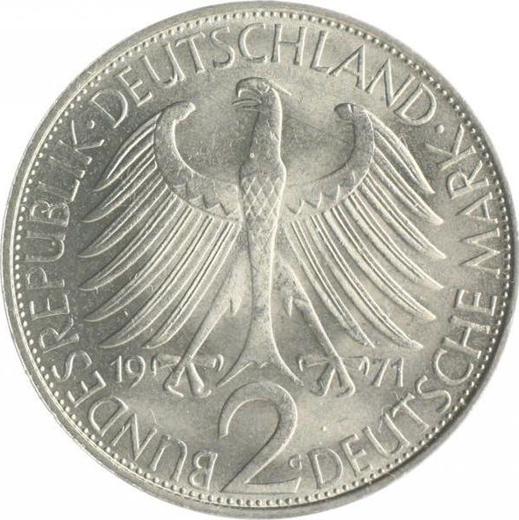 Rewers monety - 2 marki 1971 G "Max Planck" - cena  monety - Niemcy, RFN