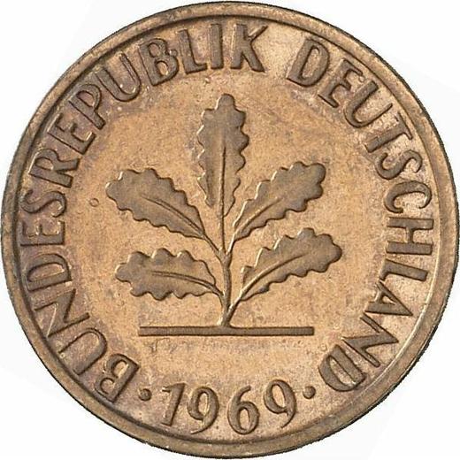 Реверс монеты - 1 пфенниг 1969 года G - цена  монеты - Германия, ФРГ