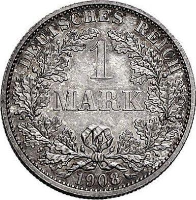 Аверс монеты - 1 марка 1908 года A "Тип 1891-1916" - цена серебряной монеты - Германия, Германская Империя