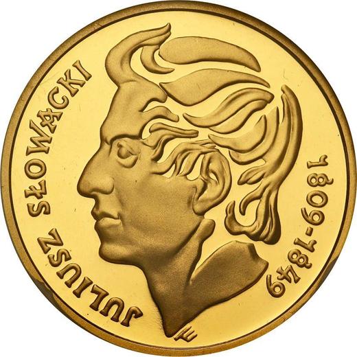 Reverso 200 eslotis 1999 MW ET "150 aniversario de la muerte de Juliusz Słowacki" - valor de la moneda de oro - Polonia, República moderna