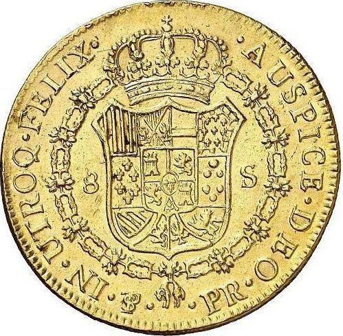 Реверс монеты - 8 эскудо 1793 года PTS PR - цена золотой монеты - Боливия, Карл IV