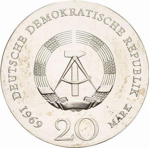 Rewers monety - 20 marek 1969 "Goethe" Podwójny napis na rancie - cena srebrnej monety - Niemcy, NRD