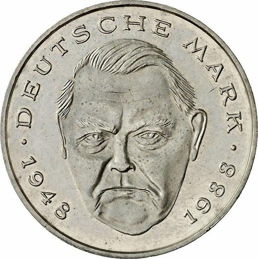 Аверс монеты - 2 марки 1990 года G "Людвиг Эрхард" - цена  монеты - Германия, ФРГ