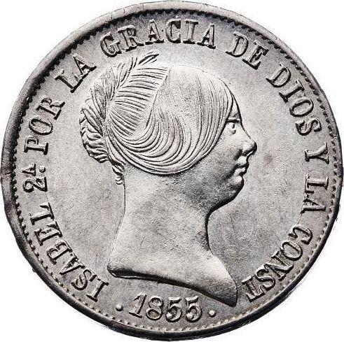 Аверс монеты - 10 реалов 1855 года Семиконечные звёзды - цена серебряной монеты - Испания, Изабелла II