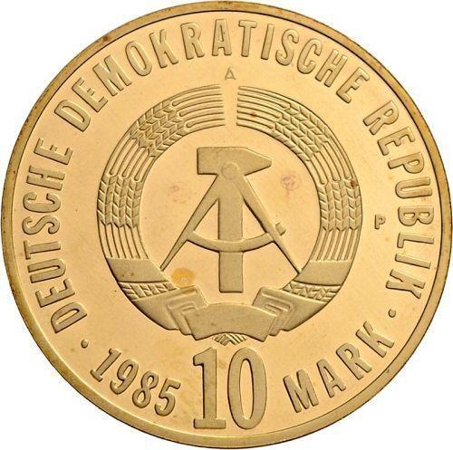 Аверс монеты - 10 марок 1985 года A "Освобождение от фашизма" Золото Пробные - цена золотой монеты - Германия, ГДР