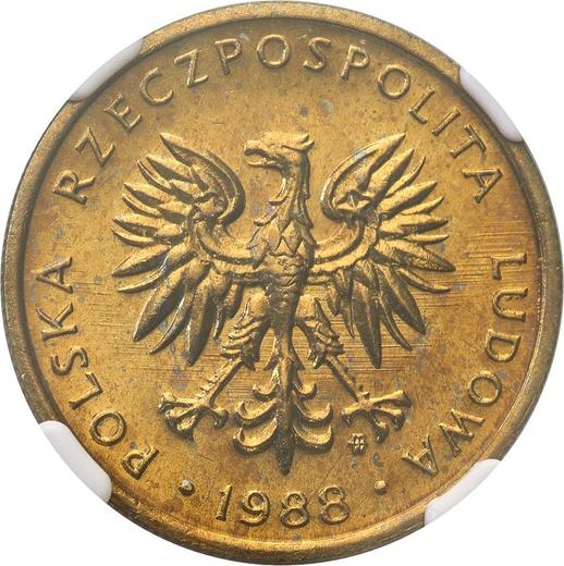 Anverso 5 eslotis 1988 MW - valor de la moneda  - Polonia, República Popular