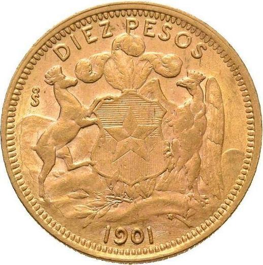Reverso 10 pesos 1901 So - valor de la moneda de oro - Chile, República