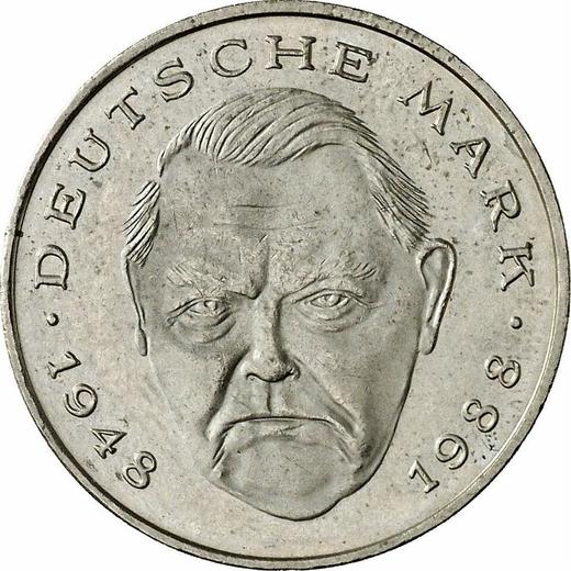 Awers monety - 2 marki 1989 F "Ludwig Erhard" - cena  monety - Niemcy, RFN