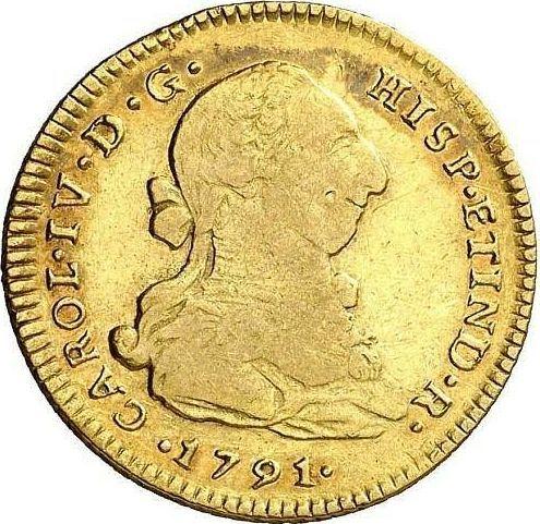 Awers monety - 2 escudo 1791 IJ - cena złotej monety - Peru, Karol IV
