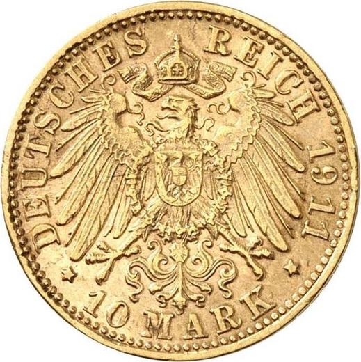 Reverso 10 marcos 1911 F "Würtenberg" - valor de la moneda de oro - Alemania, Imperio alemán