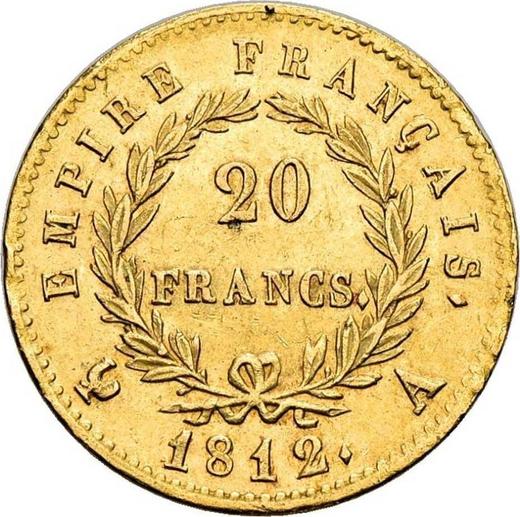 Reverso 20 francos 1812 A "Tipo 1809-1815" París - valor de la moneda de oro - Francia, Napoleón I Bonaparte