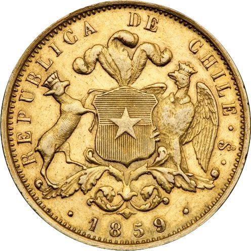 Реверс монеты - 10 песо 1859 года So - цена  монеты - Чили, Республика