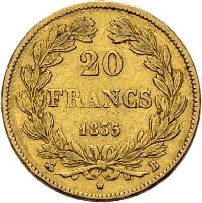 Reverse 20 Francs 1835 B "Type 1832-1848" Rouen - France, Louis Philippe I