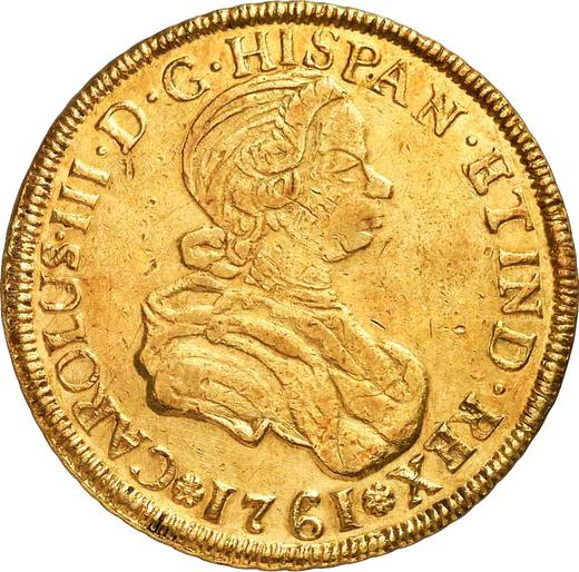 Аверс монеты - 8 эскудо 1761 года G J - цена золотой монеты - Гватемала, Карл III