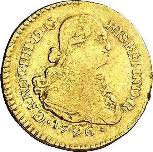 Obverse 1 Escudo 1796 P JF - Gold Coin Value - Colombia, Charles IV