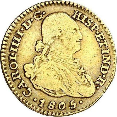Аверс монеты - 1 эскудо 1805 года NR JJ - цена золотой монеты - Колумбия, Карл IV