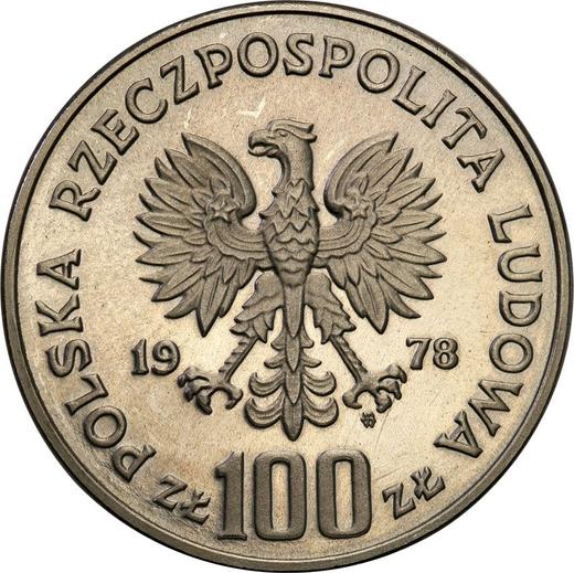 Аверс монеты - Пробные 100 злотых 1978 года MW "Януш Корчак" Никель - цена  монеты - Польша, Народная Республика