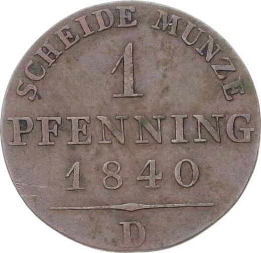 Реверс монеты - 1 пфенниг 1840 года D - цена  монеты - Пруссия, Фридрих Вильгельм III