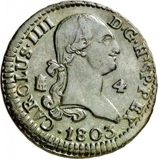 Аверс монеты - 4 мараведи 1803 года - цена  монеты - Испания, Карл IV