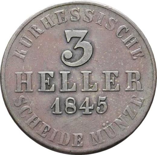 Reverso 3 Heller 1845 - valor de la moneda  - Hesse-Cassel, Guillermo II