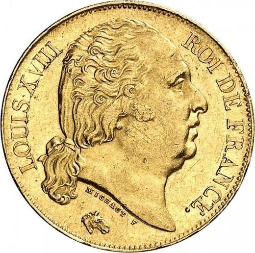 Obverse 20 Francs 1816 A "Type 1816-1824" Paris - France, Louis XVIII