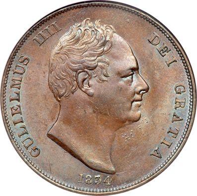 Аверс монеты - Пенни 1834 года - цена  монеты - Великобритания, Вильгельм IV