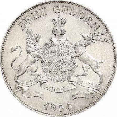 Реверс монеты - 2 гульдена 1854 года - цена серебряной монеты - Вюртемберг, Вильгельм I