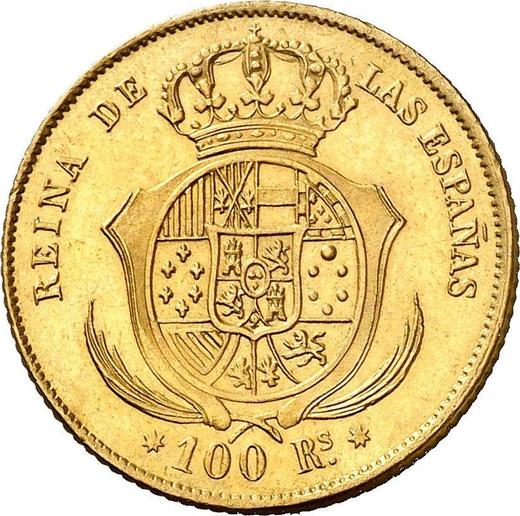 Реверс монеты - 100 реалов 1862 года Семиконечные звёзды - цена золотой монеты - Испания, Изабелла II